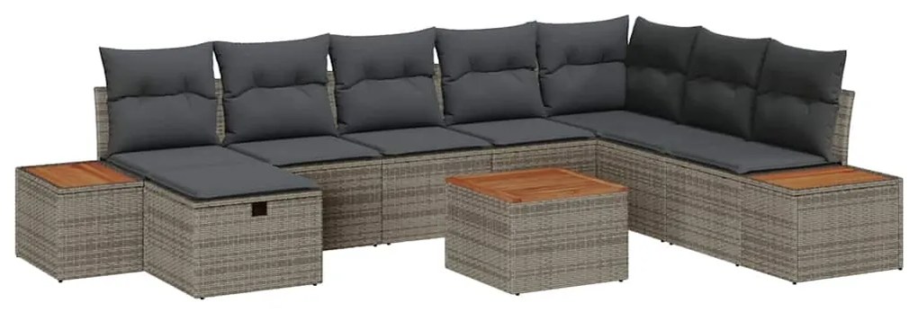 vidaXL Σετ Καναπέ Κήπου με μαξιλάρι 9 pcs Γκρι Πολυ ράταν
