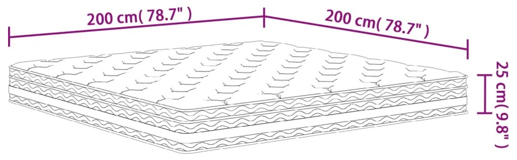 Στρώμα με Pocket Springs Μεσαία Σκληρότητα 200 x 200 εκ. - Λευκό