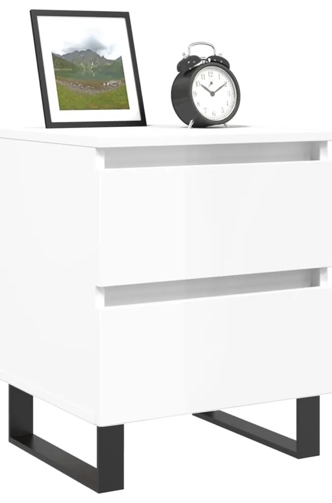 vidaXL Κομοδίνα 2 τεμ. Γυαλ. Λευκό 40 x 35 x 50 εκ. Επεξεργασμένο Ξύλο