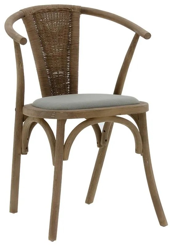 Καρέκλα Dourel ύφασμα γκρι-rattan πόδι φυσικό 57x53x80 εκ.