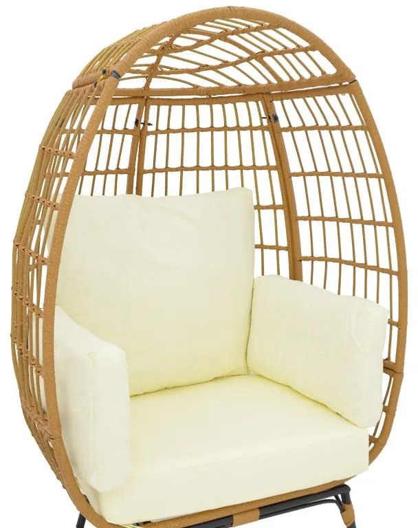 Πολυθρόνα Frox wicker rattan φυσικό-μεταλλικό φυσικό-μαύρο πόδι-μπεζ μαξιλάρι 96x76x145εκ