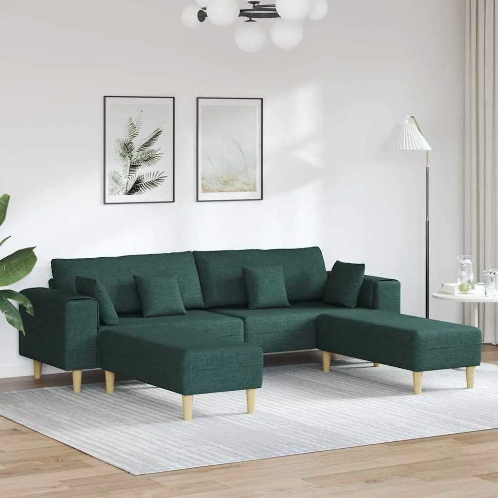 vidaXL Υφασμάτινος καναπές με μαξιλάρι 3 pcs Σκούρο Πράσινο 208 εκ. ύφασμα