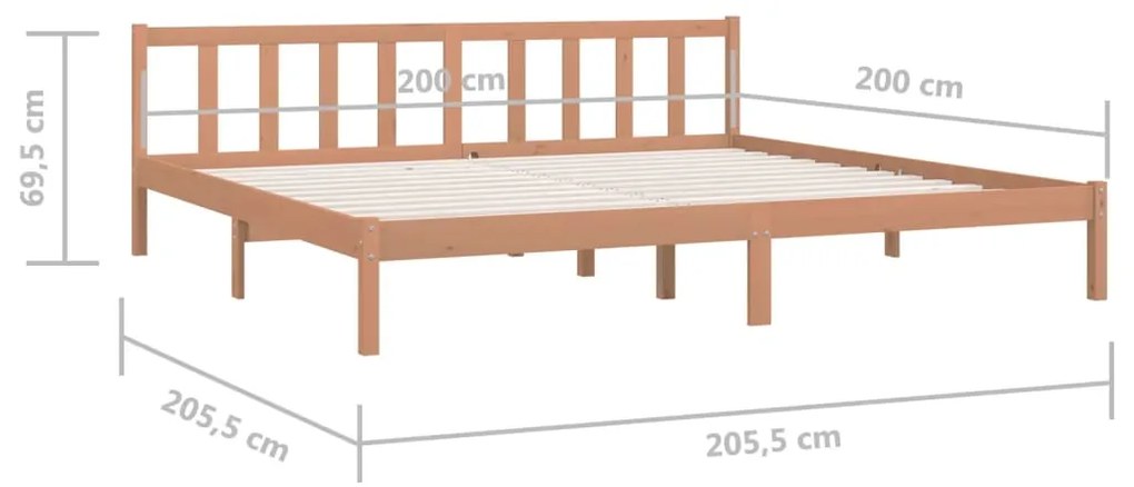 Πλαίσιο Κρεβατιού Καφέ Μελί 200 x 200 εκ. από Μασίφ Ξύλο Πεύκου - Καφέ