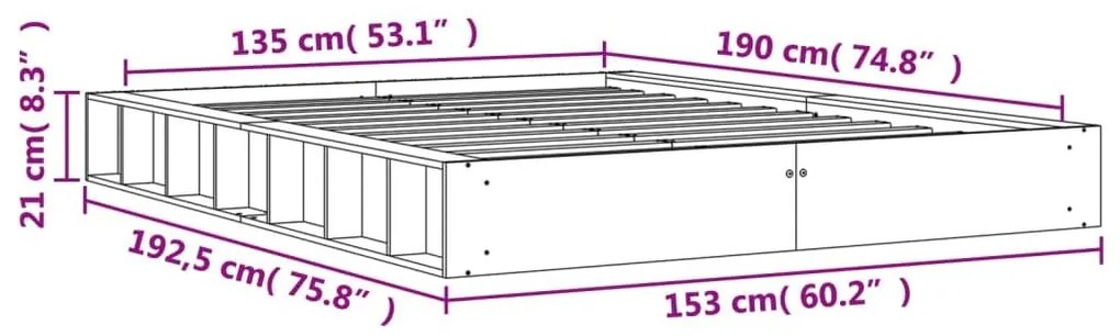 Σκελετός Κρεβ. Χωρίς Στρώμα Καφέ Κεριού 135x190 εκ Μασίφ Πεύκο - Καφέ