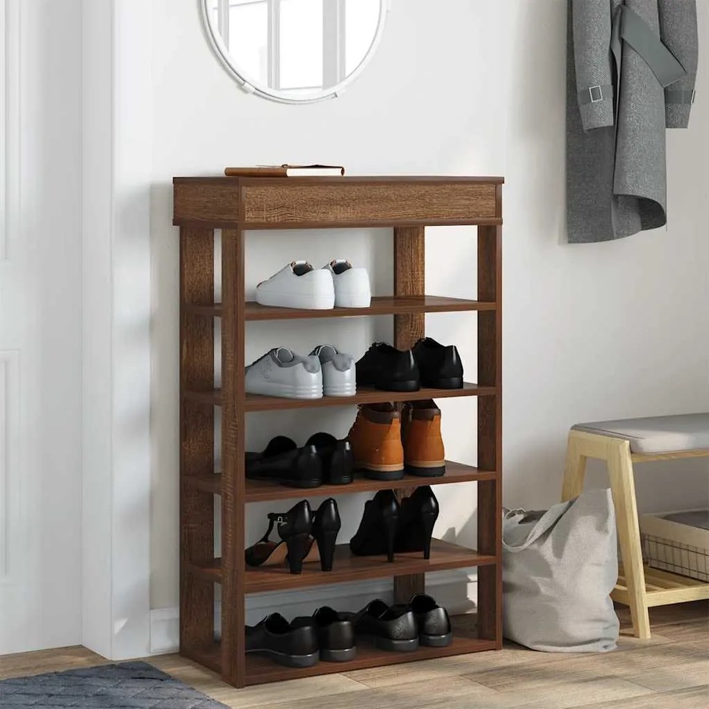 Ράφι παπουτσιών καφέ δρυς 60x30x98 cm Κατασκευασμένο ξύλο - Καφέ