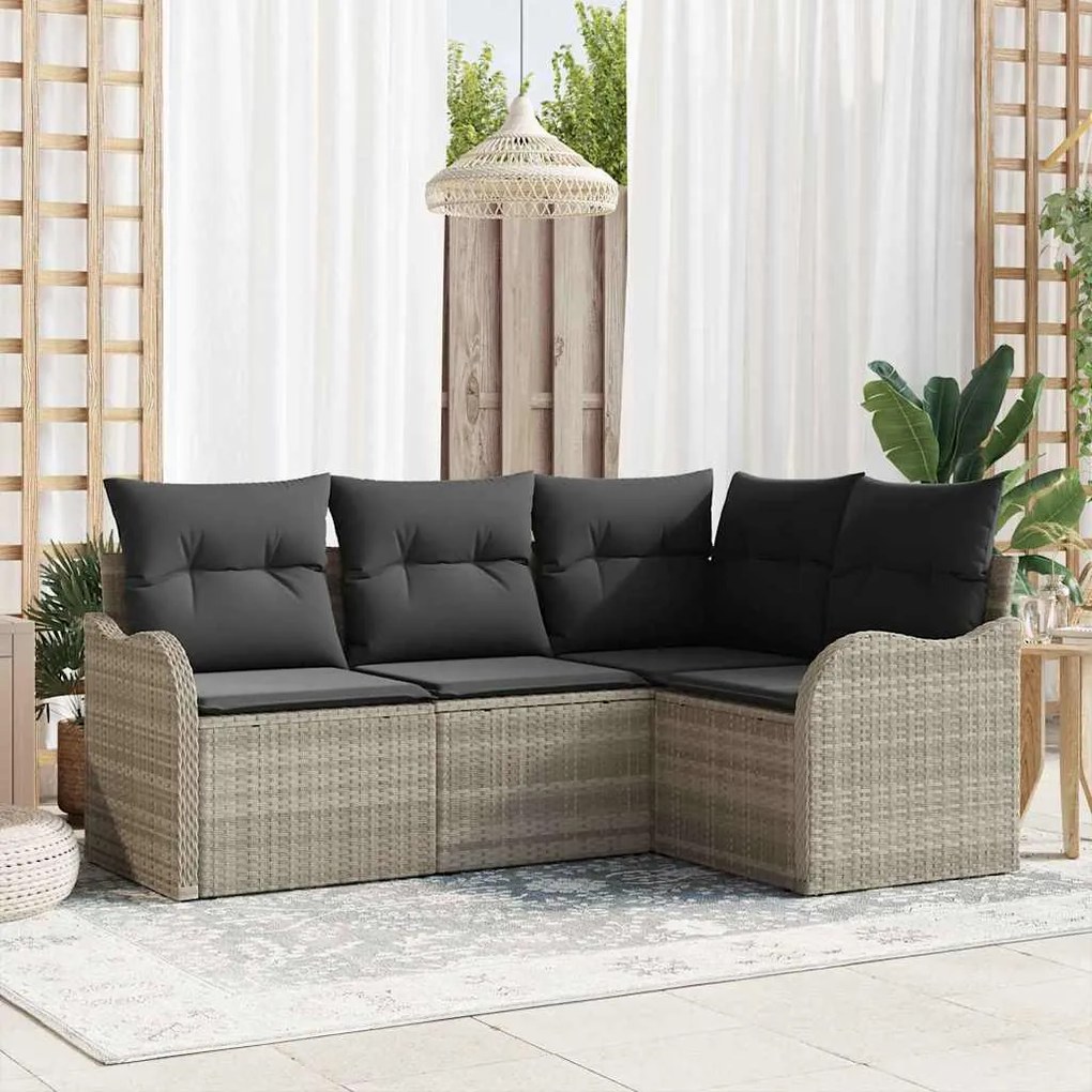 vidaXL Σετ Καναπέ Κήπου με μαξιλάρι 4 pcs Ανοιχτό γκρι Πολυ ράταν