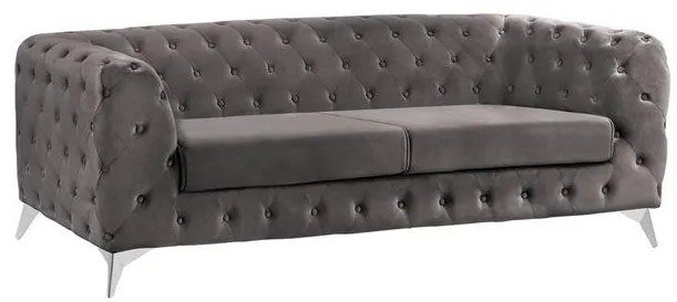 Καναπές Τριθέσιος ALBERT τύπου CHESTERFIELD Βελούδο Γκρί 224x88x74Υ εκ. 224x88x74 εκ.