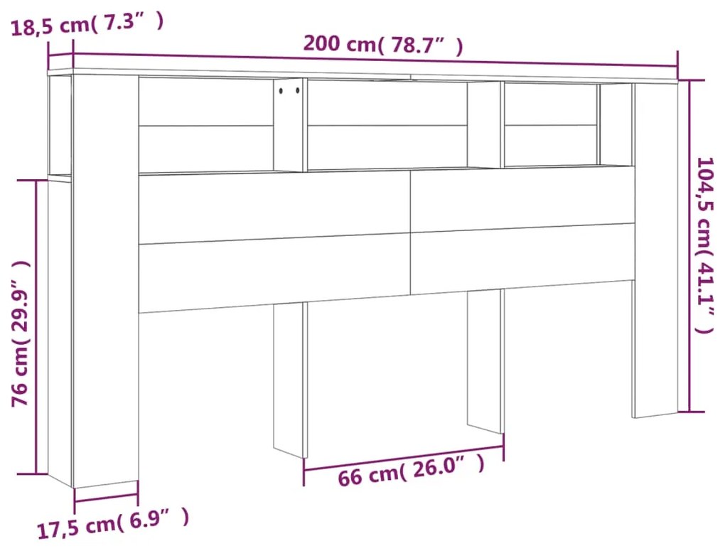 vidaXL Κεφαλάρι Με Αποθ. Χώρο Γυαλιστερό Λευκό 200 x 18,5 x 104,5 εκ.