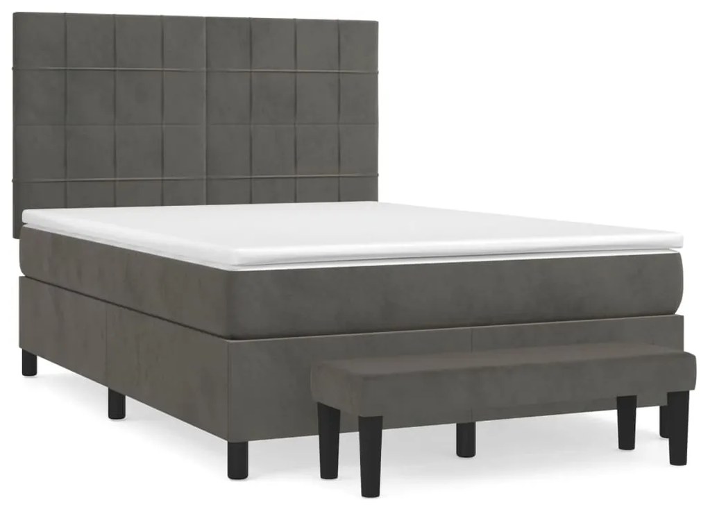 vidaXL Κρεβάτι Boxspring με Στρώμα Σκούρο Γκρι 140x200 εκ. Βελούδινο