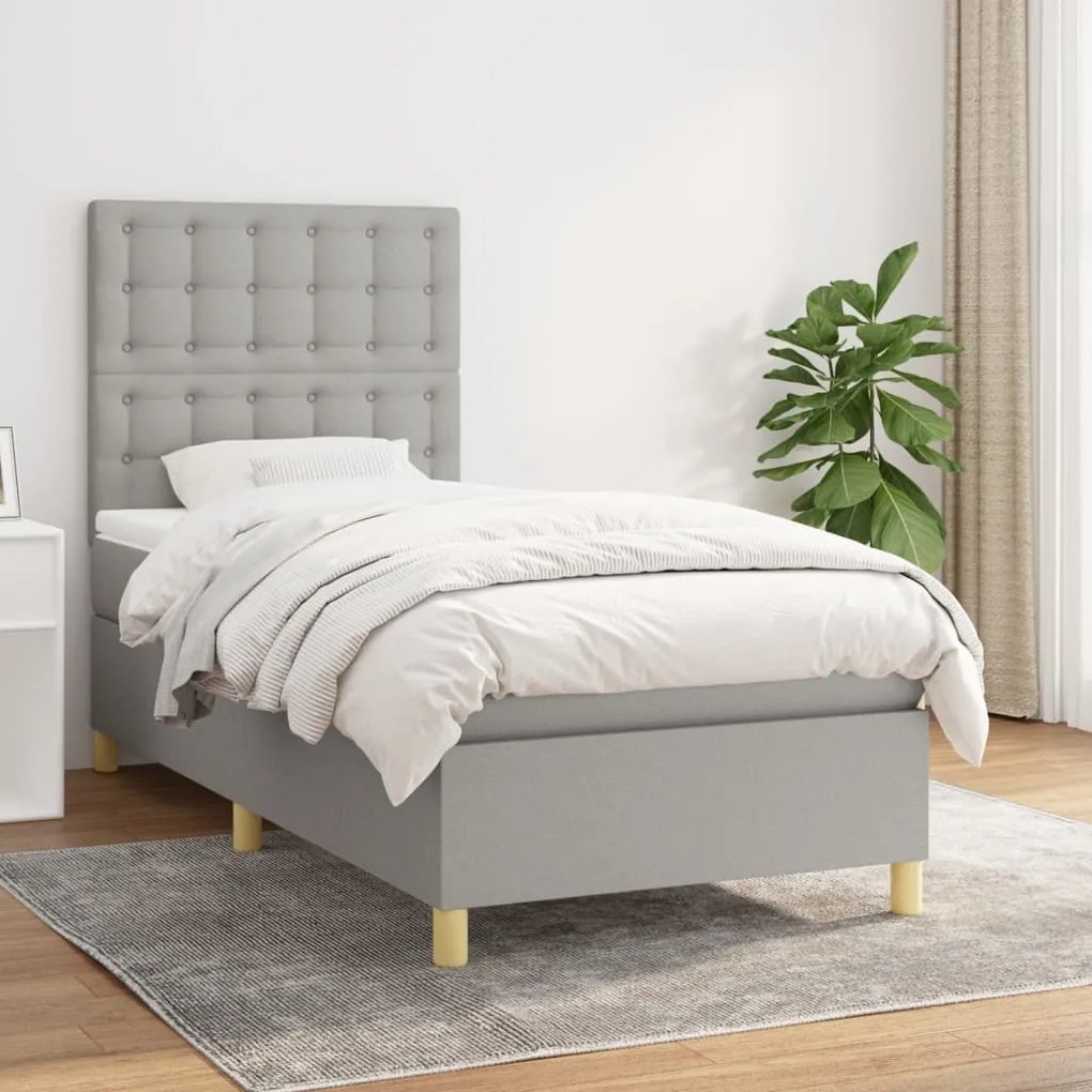 Κρεβάτι Boxspring με Στρώμα Ανοιχτό Γκρι 80x200 εκ. Υφασμάτινο