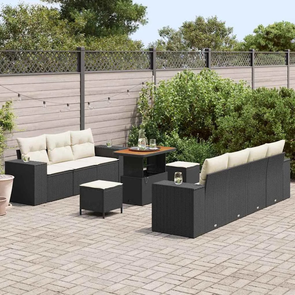 vidaXL Σετ Καναπέ Κήπου 10 pcs Μαύρο, Κρέμα 90 x 55 x 71 cm