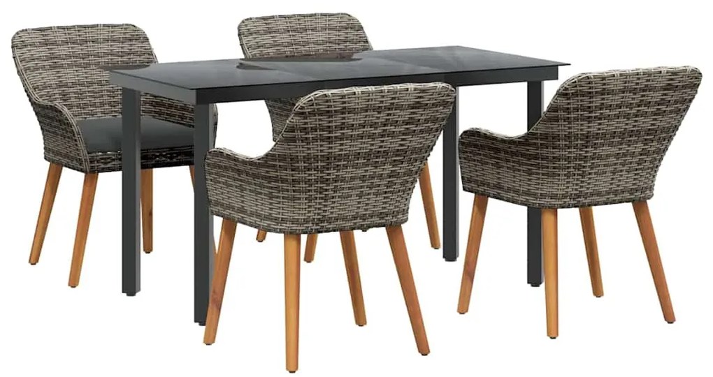 vidaXL Σέτ φαγητού για κήπο με μαξιλάρι 5 pcs Γκρι συνθετικό ρατάν