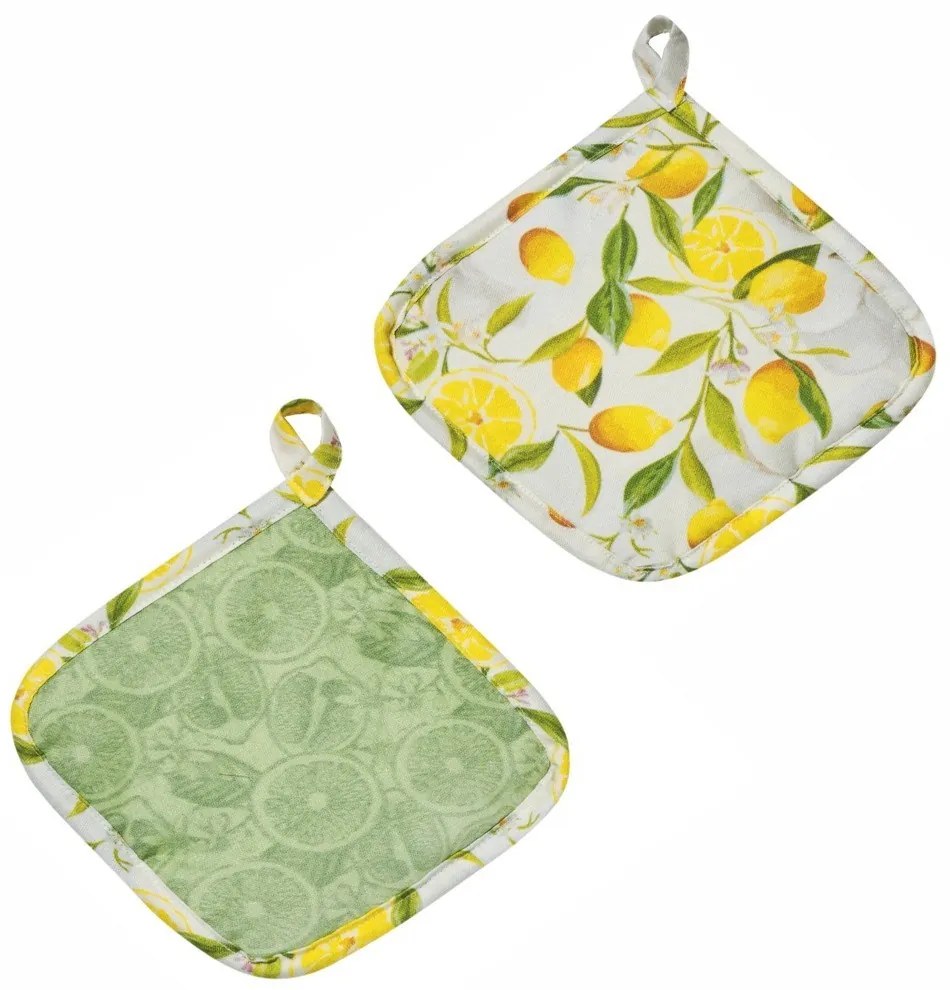 Πιάστρες Rambler (Σετ 2τμχ) Yellow-Green Kentia 20x20cm Βαμβάκι-Πολυέστερ