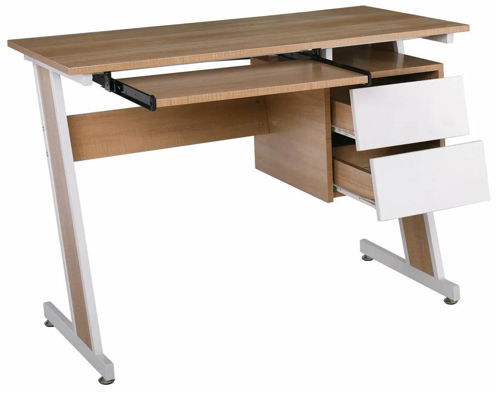 Τραπέζι γραφείου Mesa 127, Με συρτάρια, Αριθμός συρταριών: 2, 76x105x54cm, 28 kg, Άσπρο, Sonoma οξιά | Epipla1.gr