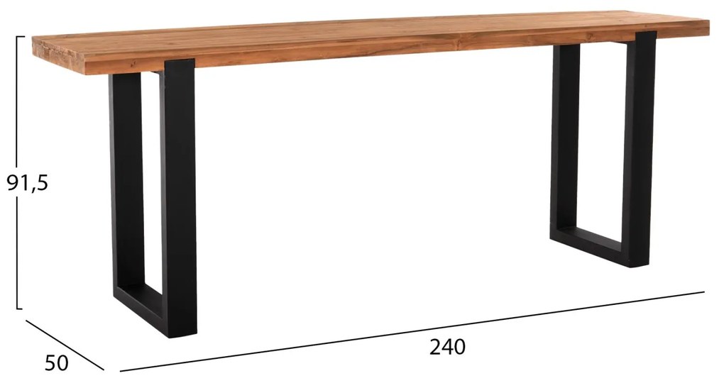 Κονσόλα SHIRE C9800 Ανακυκλωμένο Ξύλο TEAK με Μαύρες Μεταλλικές Βάσεις 240x50x90Yεκ 240x50x90 εκ.