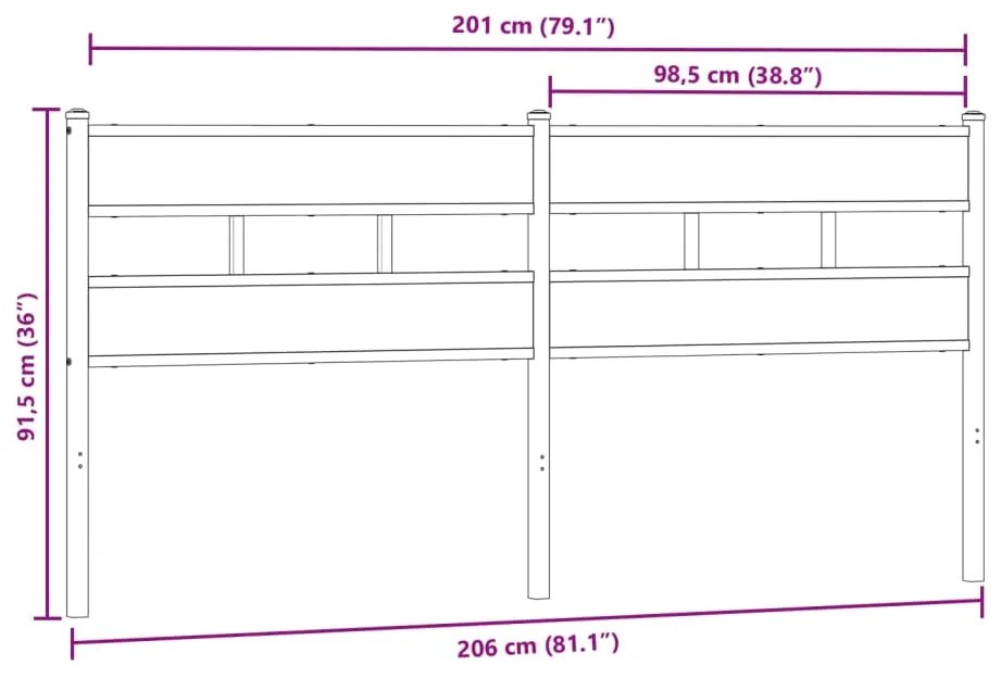 vidaXL Κεφαλάρι Sonoma Δρυς 200 εκ. Σιδερένιο/Επεξεργασμένο Ξύλο