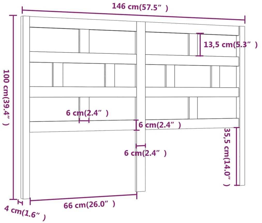 vidaXL Κεφαλάρι κρεβατιού Καφέ 146x4x100 εκ. από Μασίφ Ξύλο Πεύκου