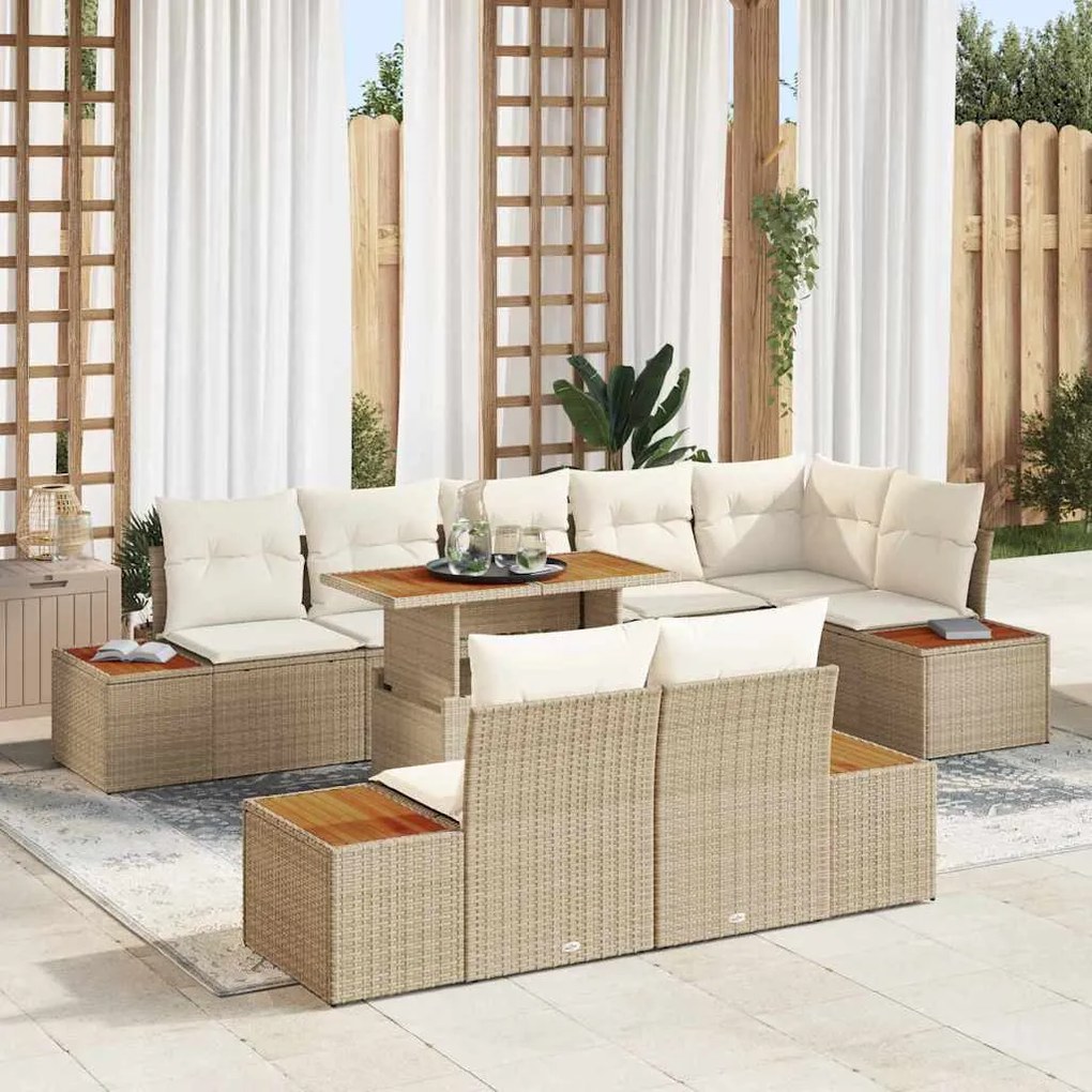 vidaXL Σέτ φαγητού για κήπο 9 pcs Μπεζ, Κρέμα 100 x 55 x 73 εκ