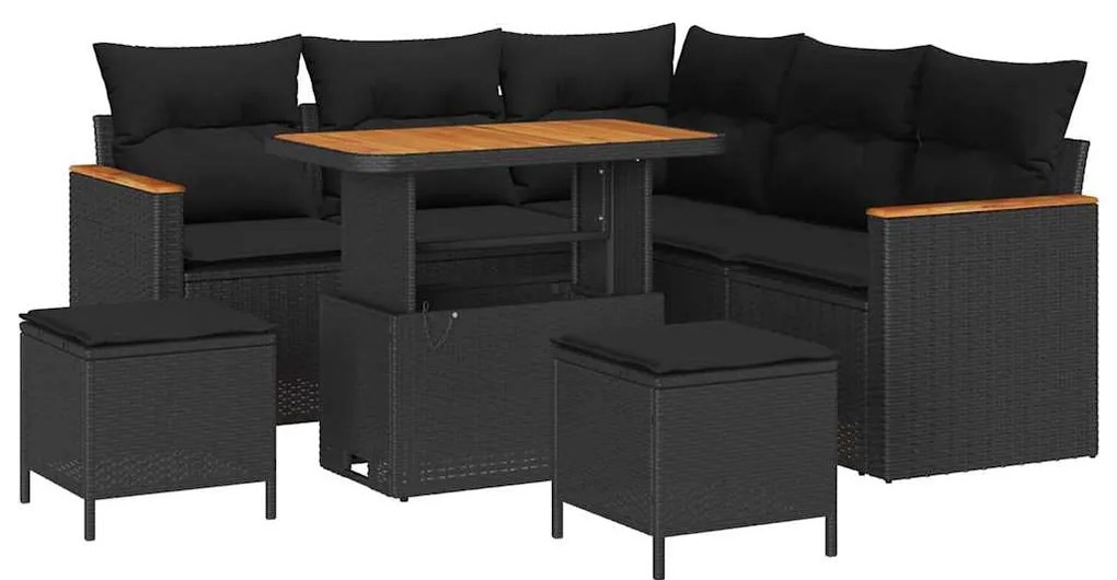 vidaXL Σετ Καναπέ Κήπου με μαξιλάρι 8 pcs Μαύρο Πολυ ράταν