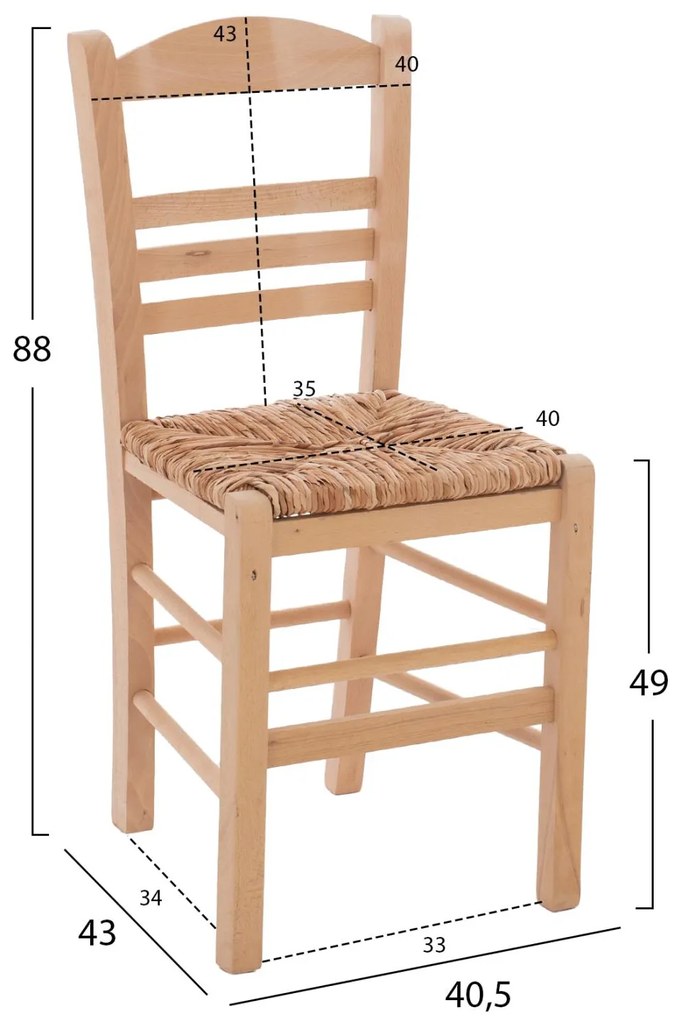 Καρέκλα JHETT C10369.02 Επιλοχία με Ψάθα Άβαφη 40.5x43x88 εκ.