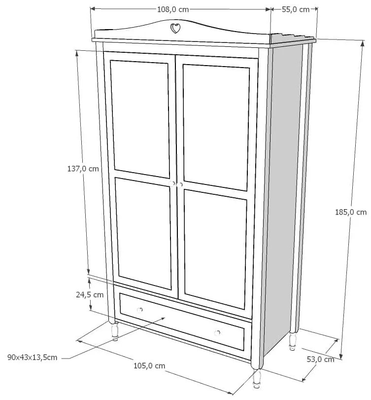 Ντουλάπα  2φυλλη  Bella White  105x53x185cm  BC30013 BabyCute