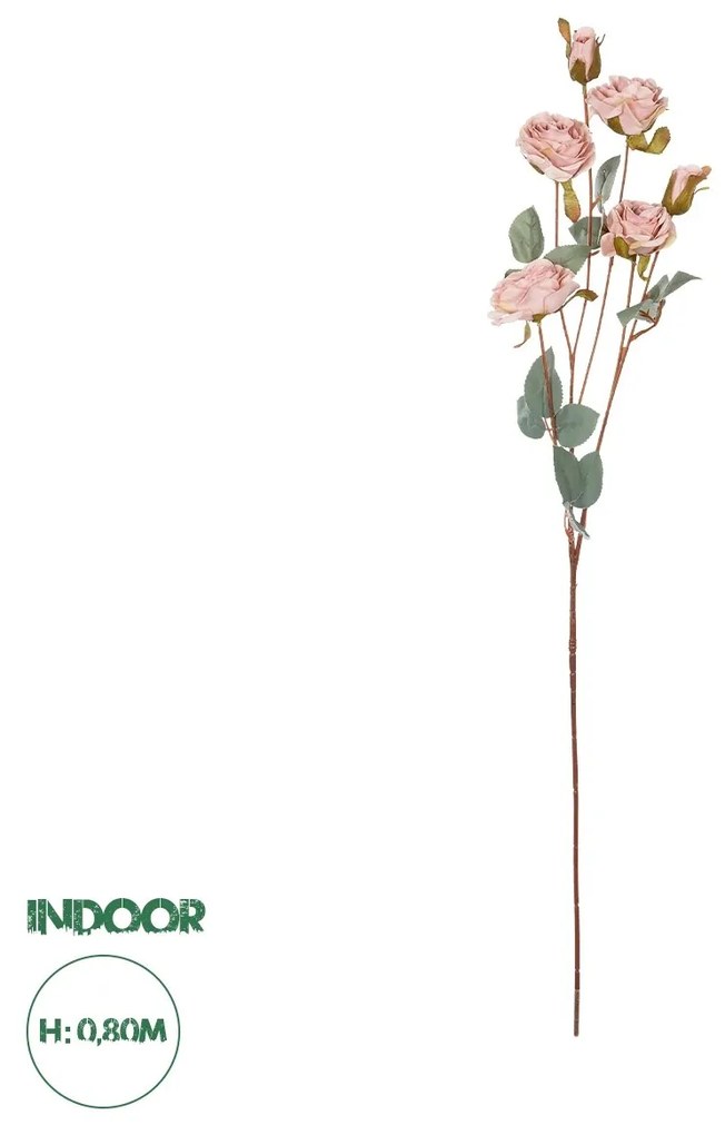 GloboStar® Artificial Garden PINK ROSE BRANCH 21142 Τεχνητό Διακοσμητικό Κλαδί Τριαντάφυλλα Ροζ Y80cm