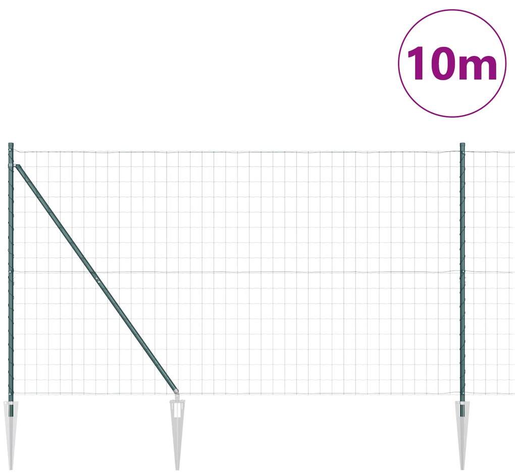 vidaXL Euro Fence με 7 Άγκιστρα Στερέωσης 1.6x10 μ Γαλβανισμένος Χάλυβας Πράσινος