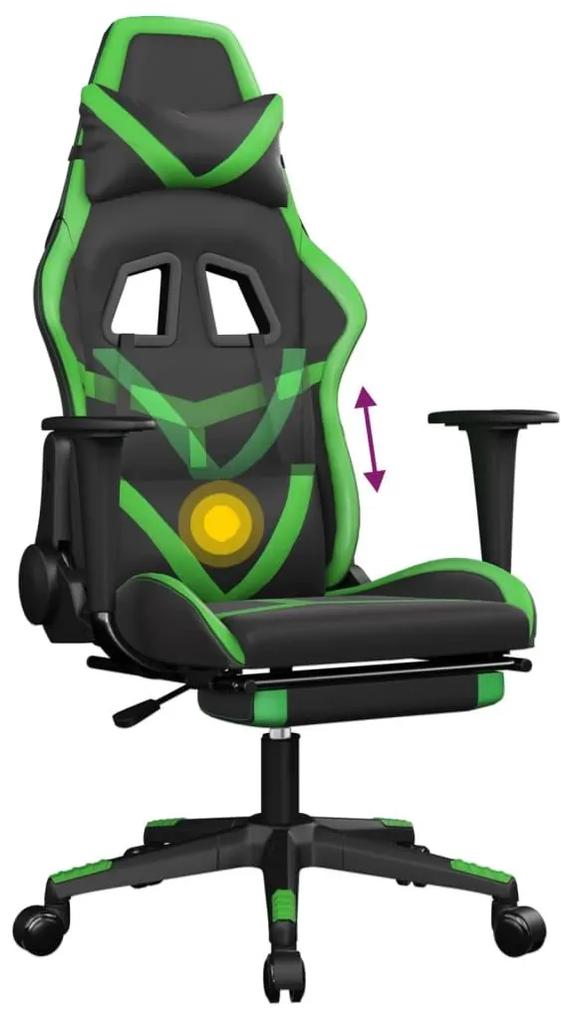 Καρέκλα Gaming Μασάζ Υποπόδιο Μαύρο/Πράσινο από Συνθετικό Δέρμα - Πράσινο