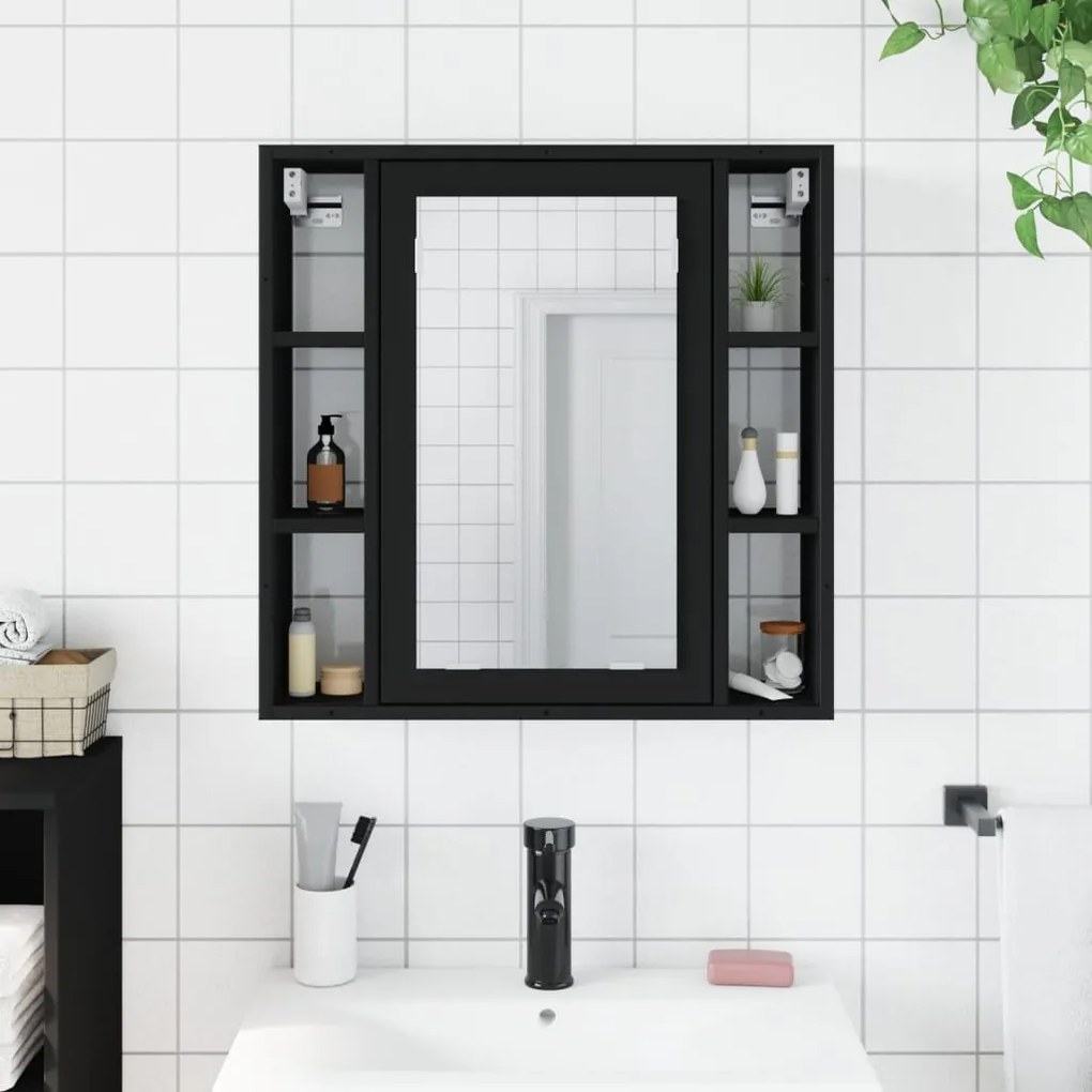 vidaXL Καθρέφτης Μπάνιου με Ντουλάπι Μαύρος 60x16x60 εκ. Επεξ. Ξύλο