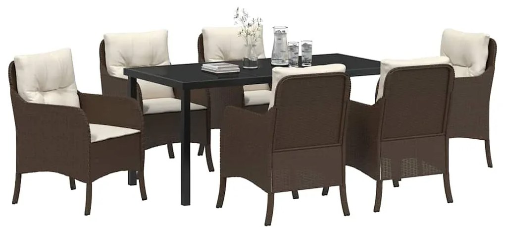 vidaXL Σέτ φαγητού για κήπο με μαξιλάρι 7 pcs Καφέ Πολυ ράταν