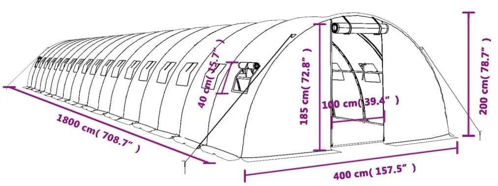 Θερμοκήπιο Πράσινο 72 μ² 18 x 4 x 2 μ. με Ατσάλινο Πλαίσιο - Πράσινο