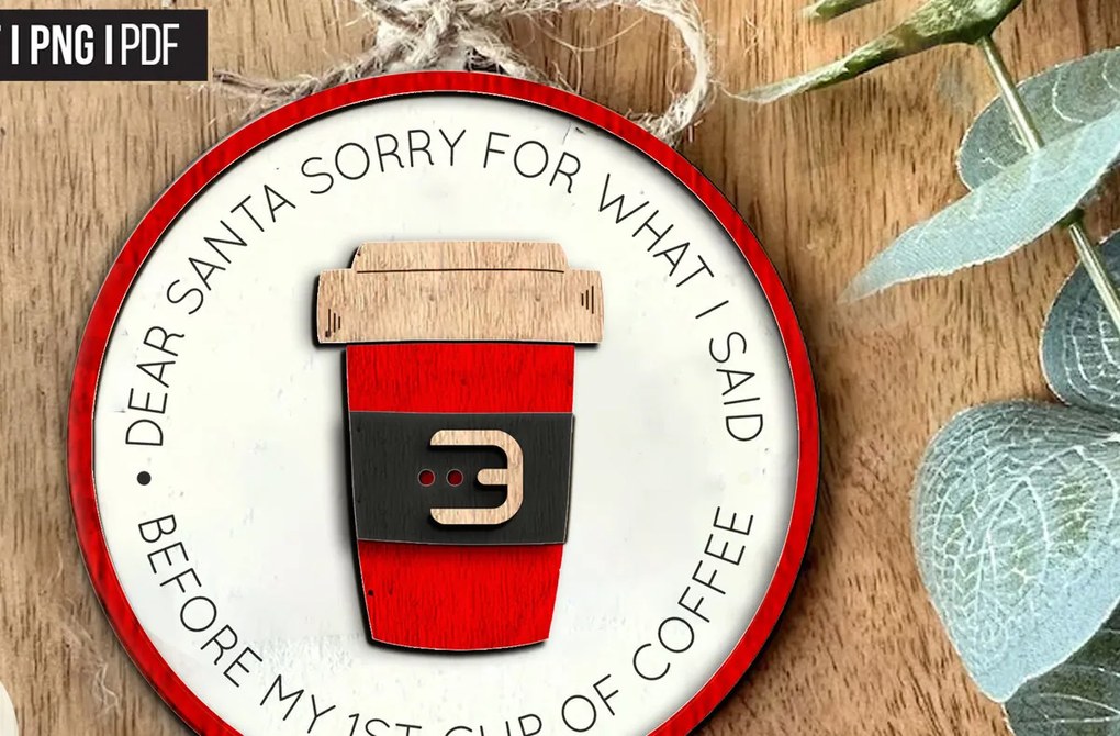 Σετ των 3 Intra απο ξύλο plywood 3mm-4mm πάχος Χριστουγεννιάτικο στολίδι για καφέ Αστείο Δίασταση 4x4 cm INTRAFABR-86184816