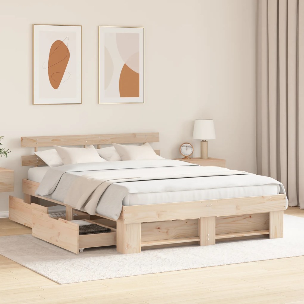 vidaXL Σκελετός Κρεβατιού Καφέ 140 x 200 cm Συμπαγές ξύλο πεύκου