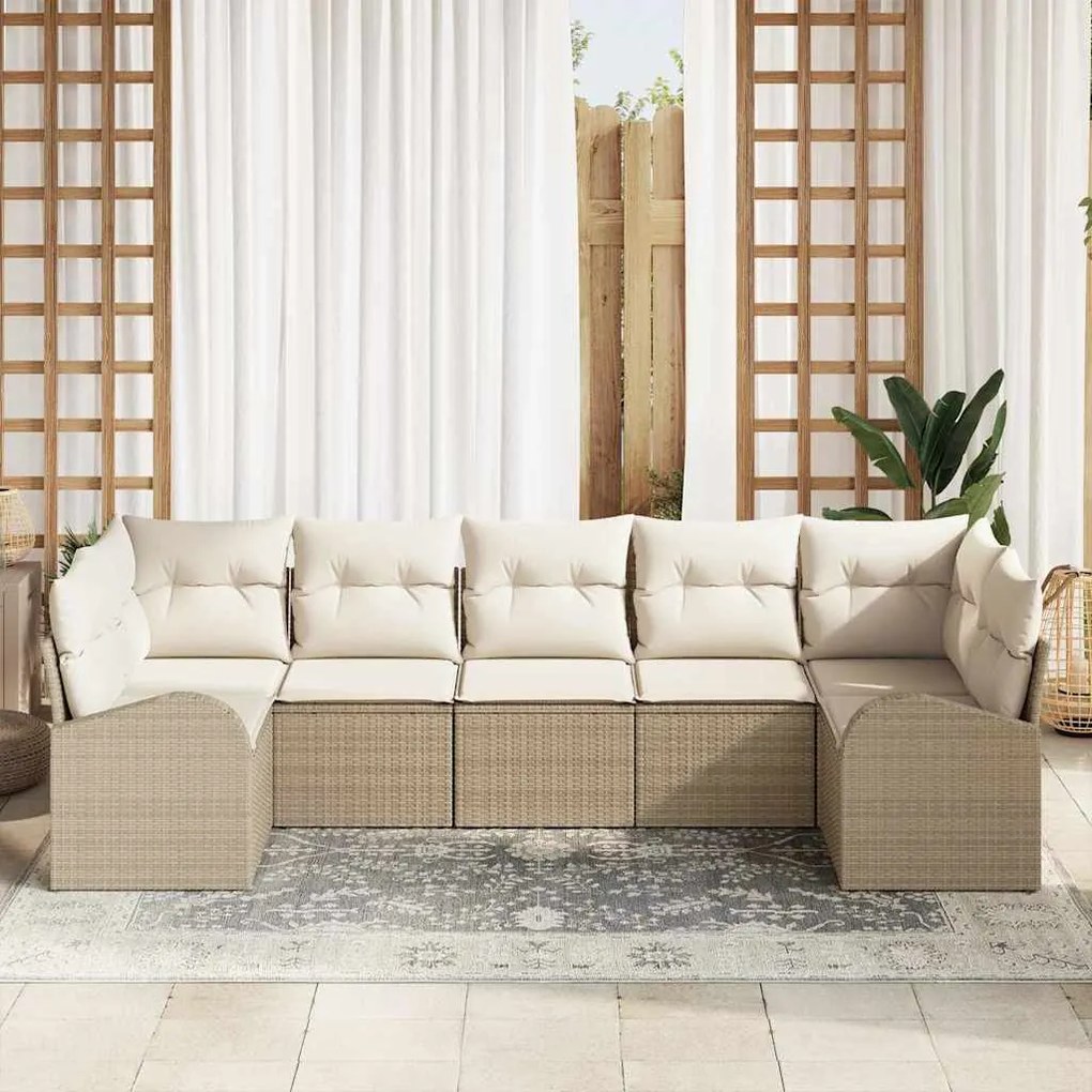 vidaXL Σετ Καναπέ Κήπου με μαξιλάρι 7 pcs Beige, λευκό Πολυ ράταν