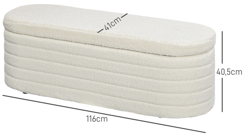 HOMCOM Πάγκος κρεβατιού, αποθηκευτικός χώρος, Teddy fleece, 116x41x40,5cm, Κρεμ