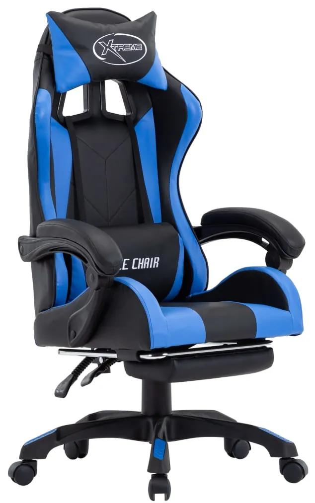 Καρέκλα Racing με Υποπόδιο Μπλε/Μαύρη από Συνθετικό Δέρμα