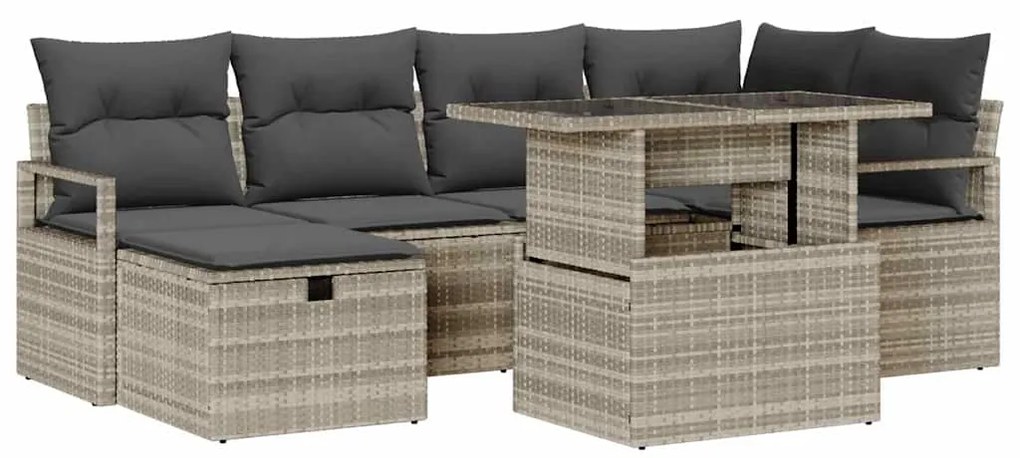 vidaXL Σετ Καναπέ Κήπου με μαξιλάρι 7 pcs Ανοιχτό γκρι Πολυ ράταν