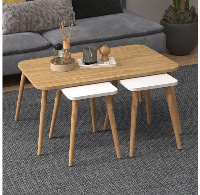 Τραπεζάκι Σαλονιού Σετ 3 Τμχ Oliva Oak-Λευκό 90x55x46 GP022-0086,1 Megapap-GP022-0086,1-Λευκό GP022-0086,1
