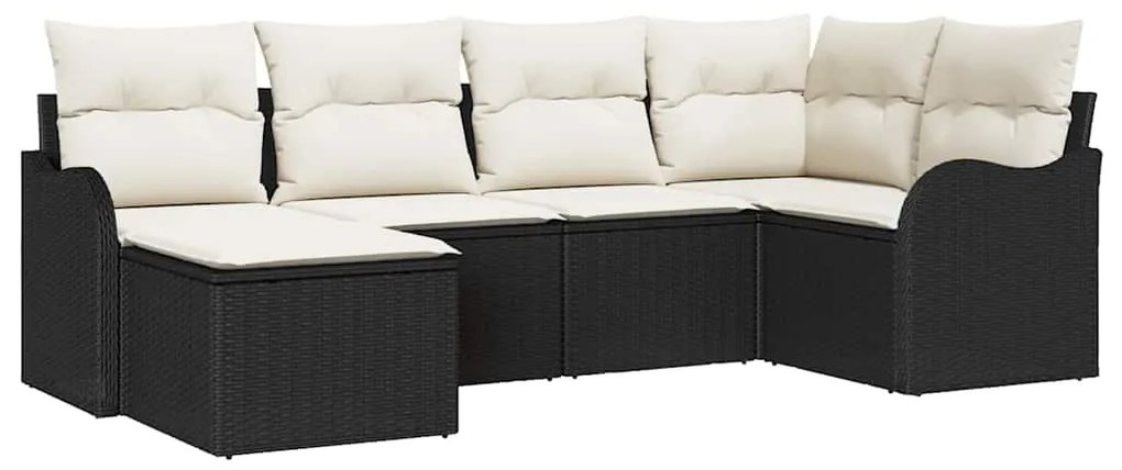 vidaXL Σετ Καναπέ Κήπου με μαξιλάρι 6 pcs Μαύρο και λευκό Πολυ ράταν