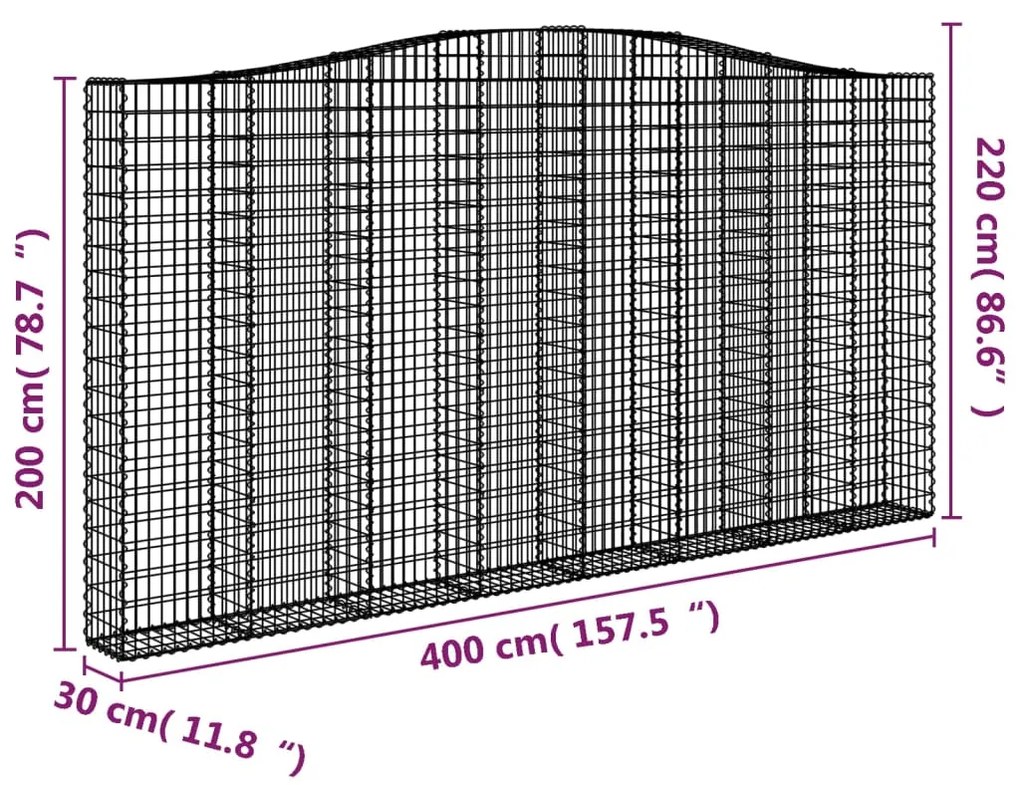 vidaXL Συρματοκιβώτια Τοξωτά 3 τεμ. 400x30x200/220 εκ. Γαλβαν. Ατσάλι