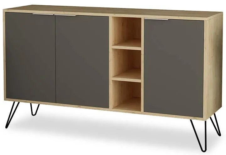 Μπουφές Clara χρώμα light oak-ανθρακί 142x35.5x83εκ 142x35.5x82 εκ.