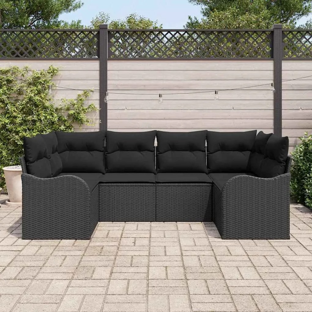 vidaXL Σετ Καναπέ Κήπου με μαξιλάρι 6 pcs Μαύρο Πολυ ράταν