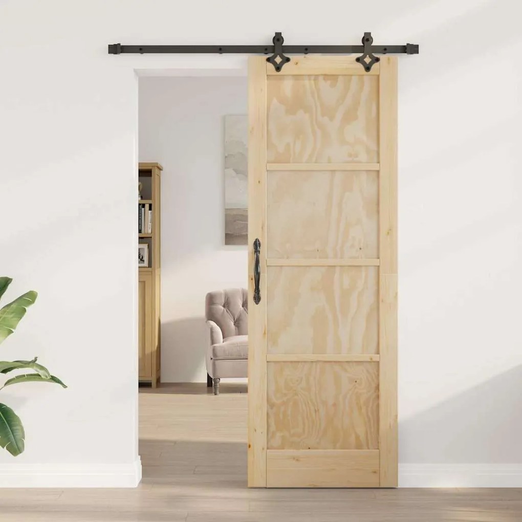 vidaXL Σετ Συρόμενης Πόρτας Φυσικό και μαύρο 73.5 x 211 εκ