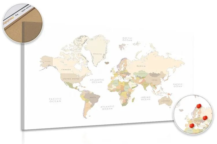 Εικόνα στον παγκόσμιο χάρτη φελλού με vintage στοιχεία - 120x80  wooden