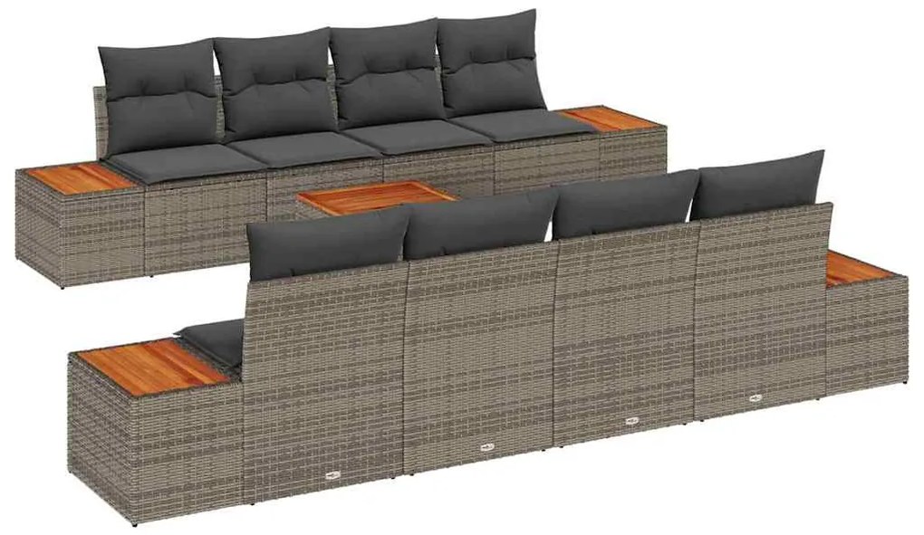 vidaXL Σετ Καναπέ Κήπου με μαξιλάρι 9 pcs Γκρι Πολυ ράταν