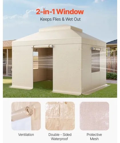 VEVOR Winter Gazebo Cover Fits 3.05 x 3.65 m Hardtop Gazebos, All-Weather Double-Tiered Gazebo Cover with Sidewalls & Windows, High-Density PE Enclosed Storage Shelter Covers, Gazebos not Included