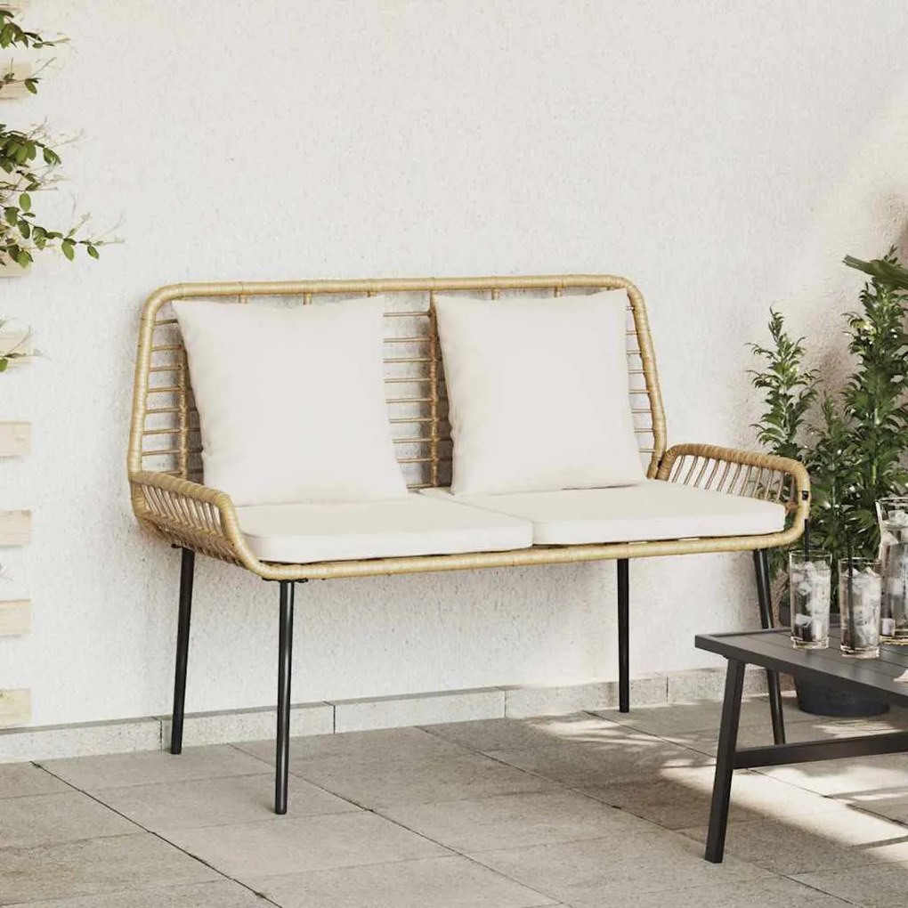 vidaXL Παγκάκι κήπου Καφέ, Μαύρο, Κρέμα Πολυ rattan, ατσάλι
