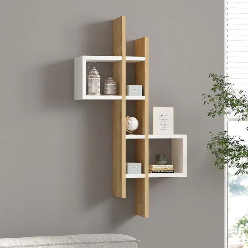 Ραφιέρα τοίχου Garel pakoworld σε oak-λευκή απόχρωση 53,8x19,6x108εκ
