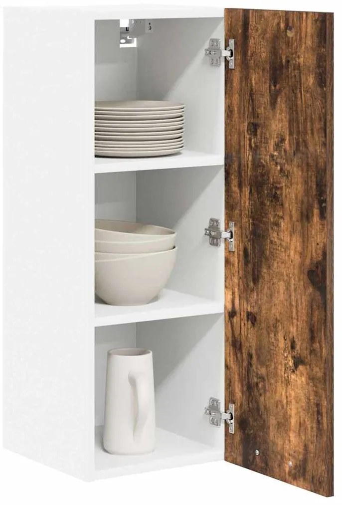 vidaXL Κρεμαστό ντουλάπι με αποθήκευση Riga Καπνιστός Δρυς και Λευκό