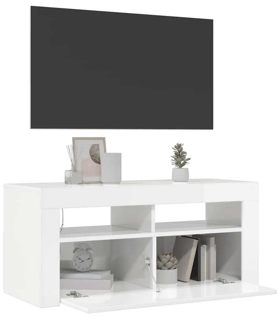 vidaXL Έπιπλο Τηλεόρασης με LED Γυαλιστερό Λευκό 90x35x40 εκ.
